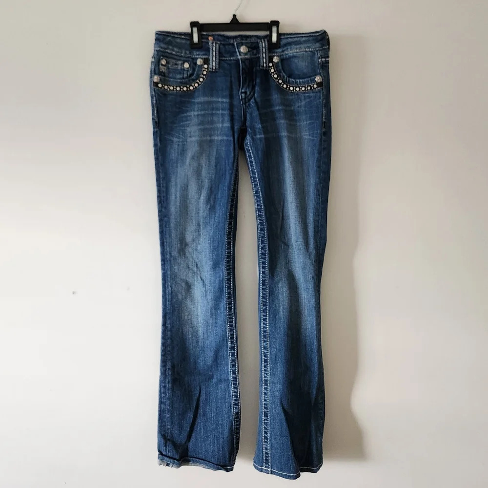 Miss Me Boot Cut Embellished Denim Bootcut Jeans 28 Blue Y2K Cowboy Western